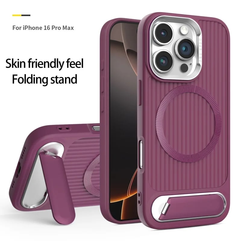 Luxury Stripe With Folding Bracket Plain Phone Case For iPhone