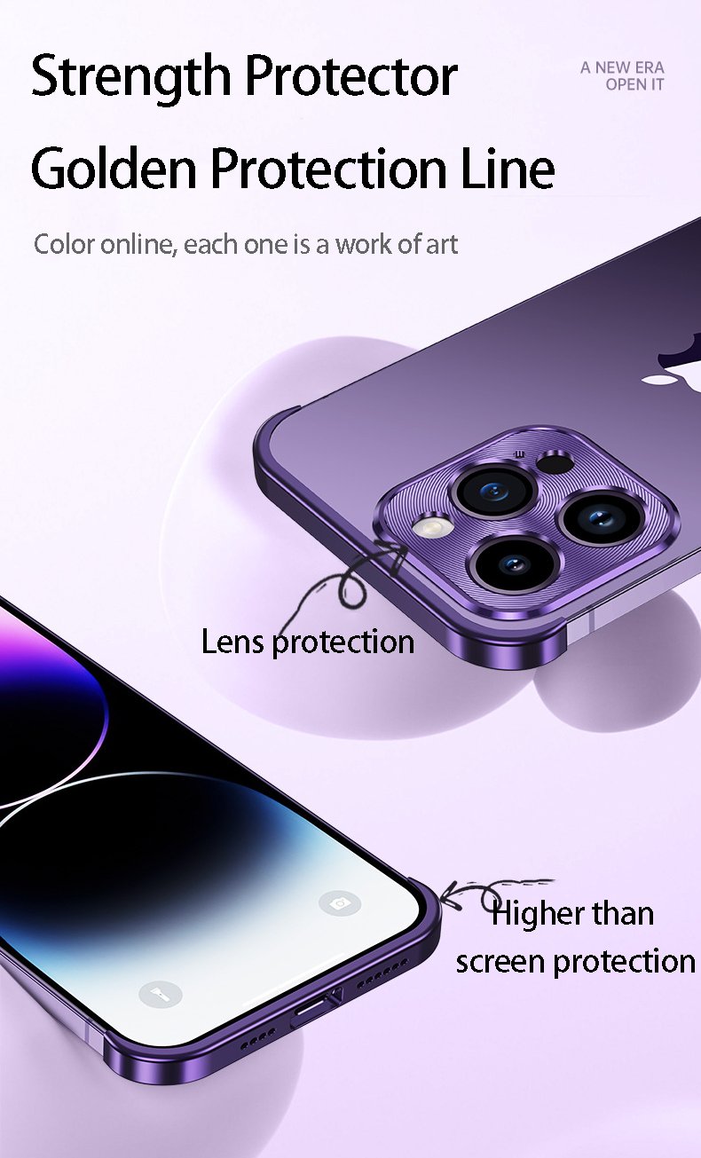 Metal Corner Pad True Frameless Anti-Fall Phone Case For iPhone for IPhone 16 15 14 13 12 Pro max plus