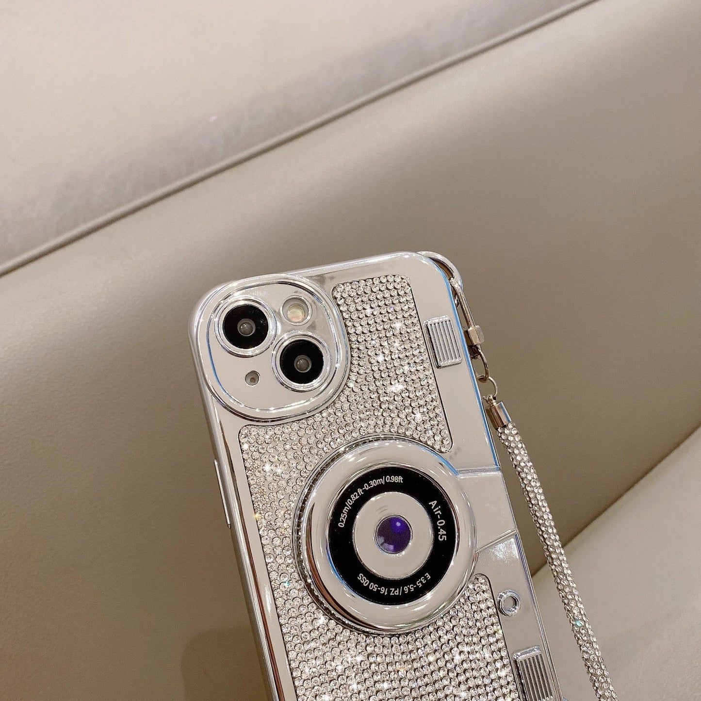 Applicable to iPhone camera diamond mobile phone case Apple 14plus rhinestone high-end wristband bracelet