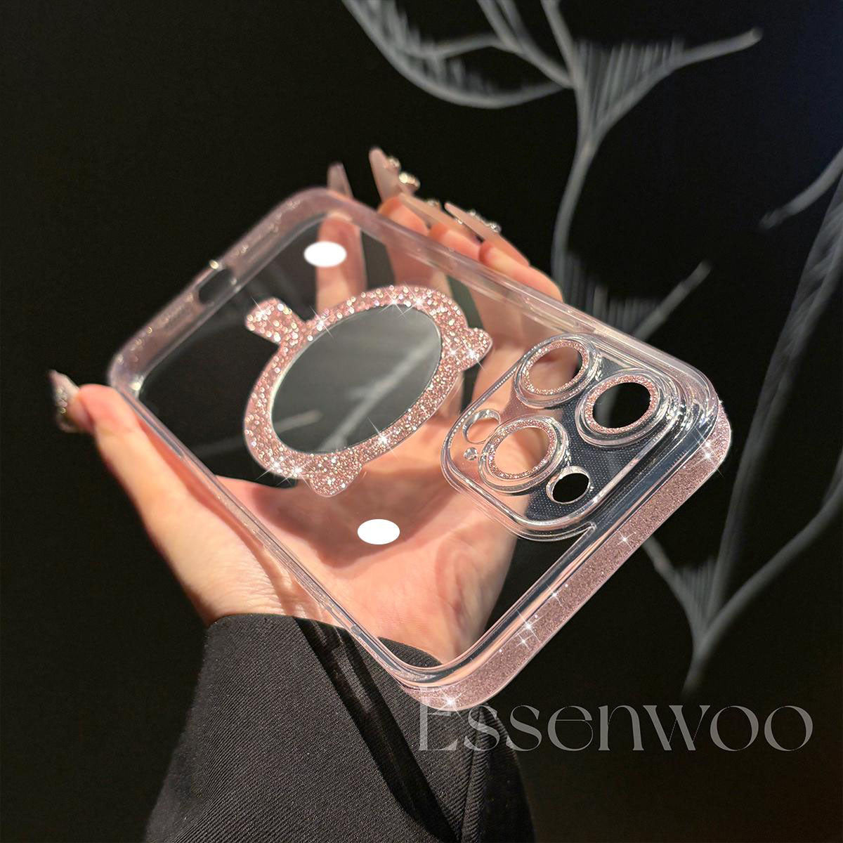 Glitter Style Women's Phone Case Cover for iPhone with Magnetic Ring and Mirror