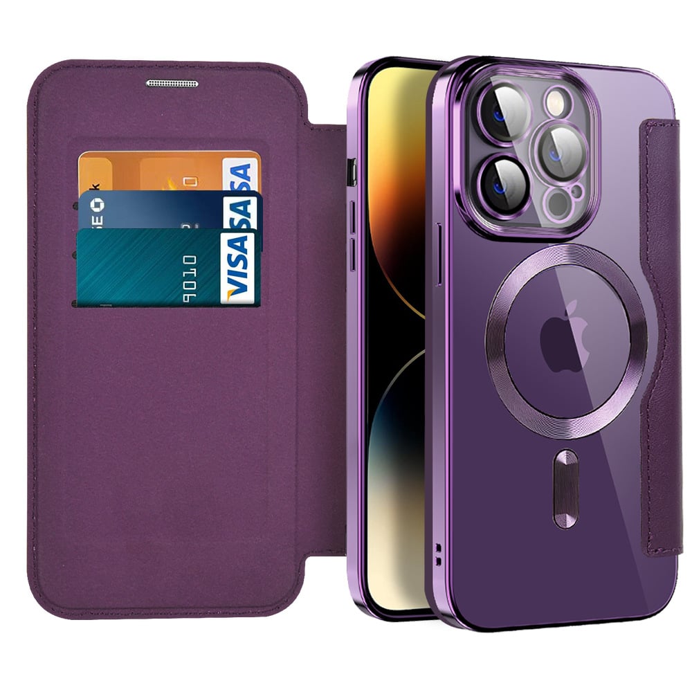 π±2024 New Transparent Electroplated Magnetic Leather Flip Case for iPhone