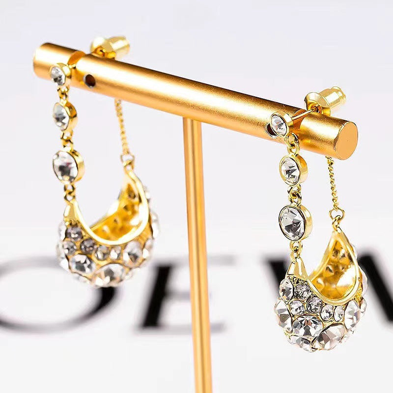 Zircon Basket Long Tassel Earrings