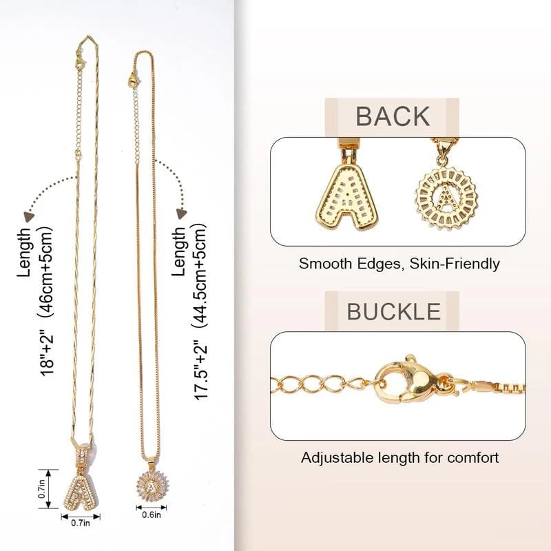 2 Pack - Initial Letter Pendant Necklaces