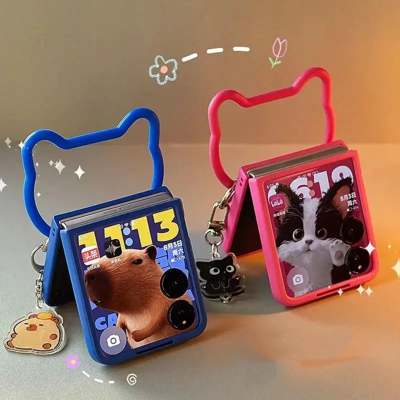 Cartoon Portable Cat Phone Case for Galaxy Z Flip6/Flip5/Flip4/Flip3