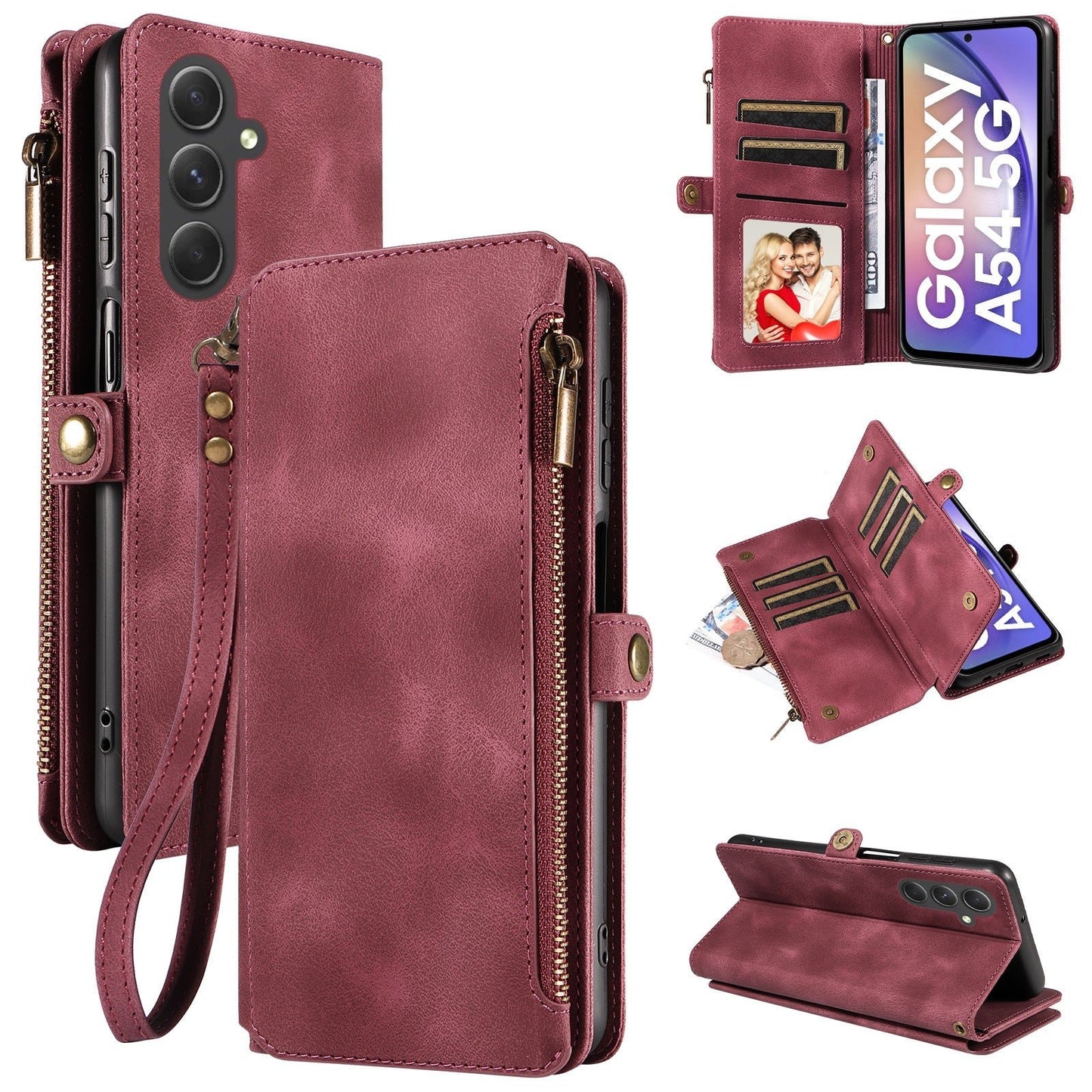 Vintage Wallet Zipper Card Insert Leather Case For Samsung A16