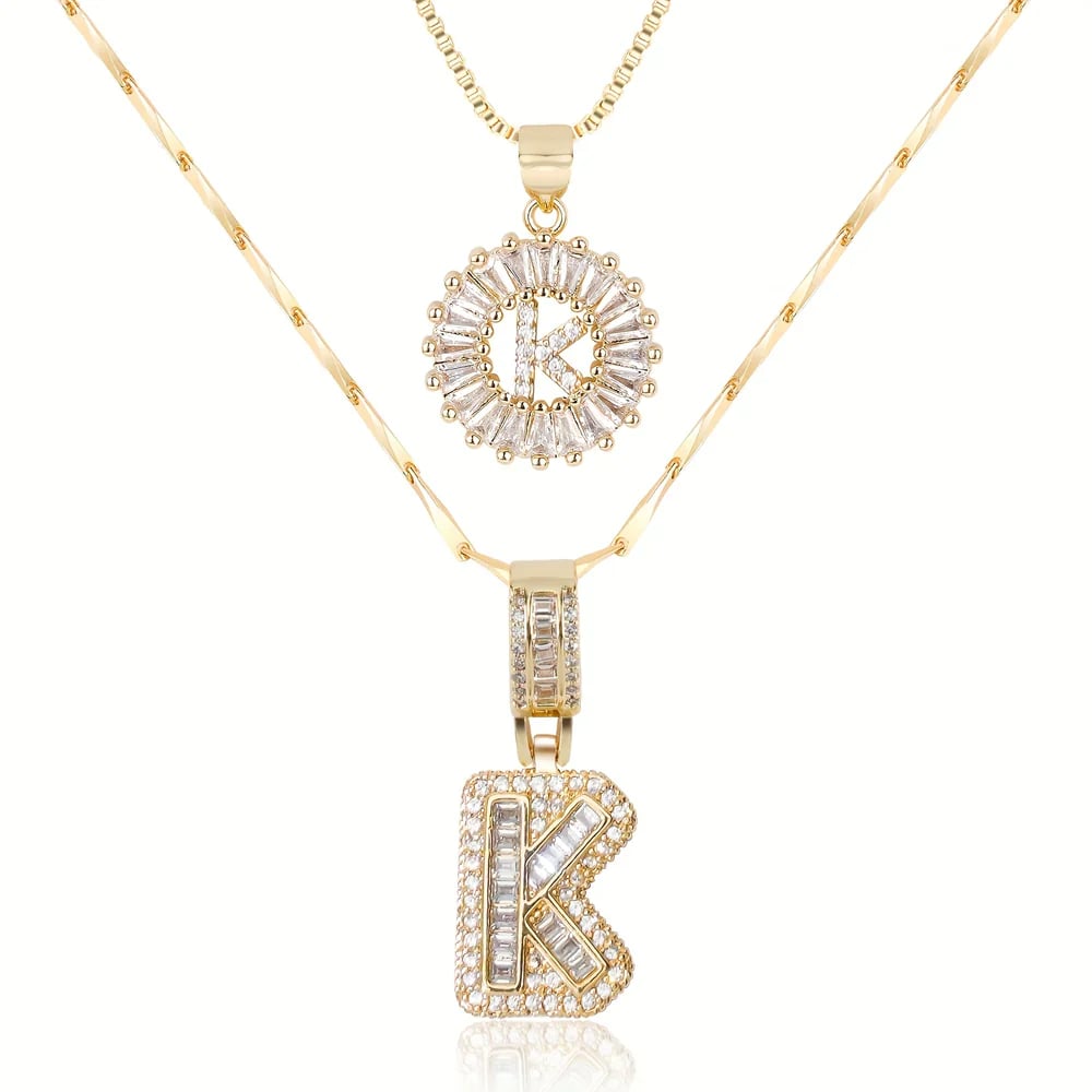 2 Pack - Initial Letter Pendant Necklaces