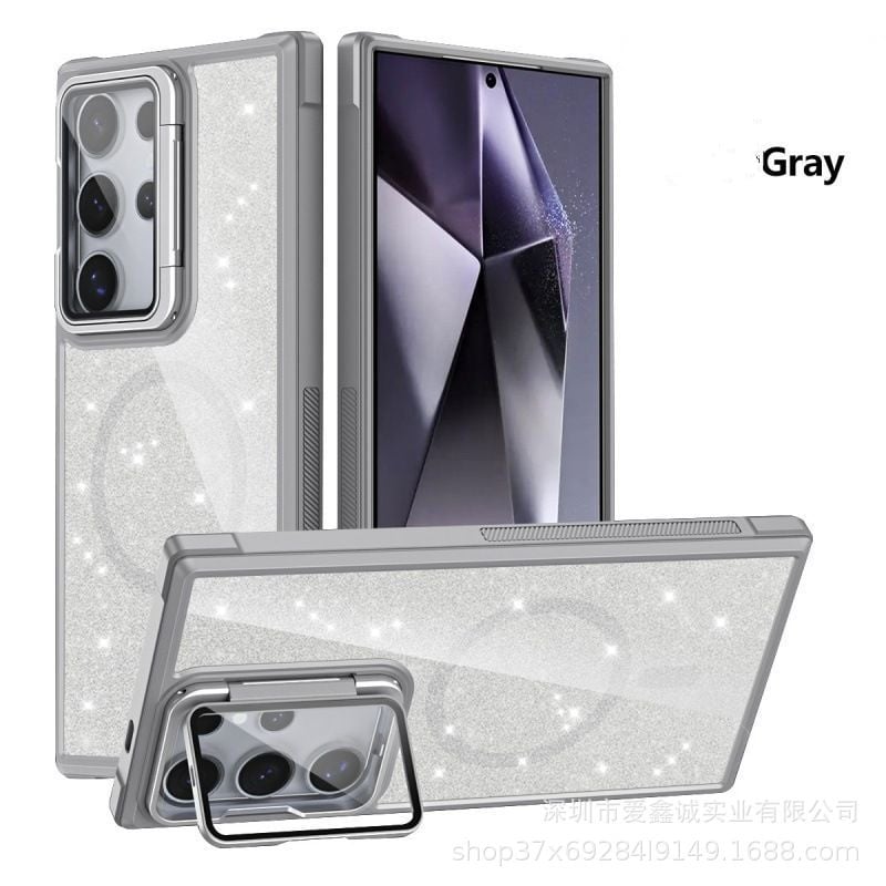 Glitter lens holder for Samsung Galaxy S24 S23 with magnetic phone case