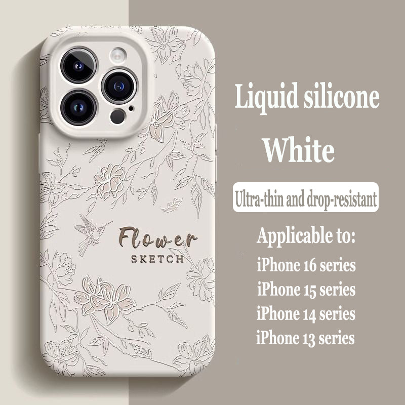 Sketch Flower Liquid Silicone Skin Feeling Magnetic Phone Case For iPhone