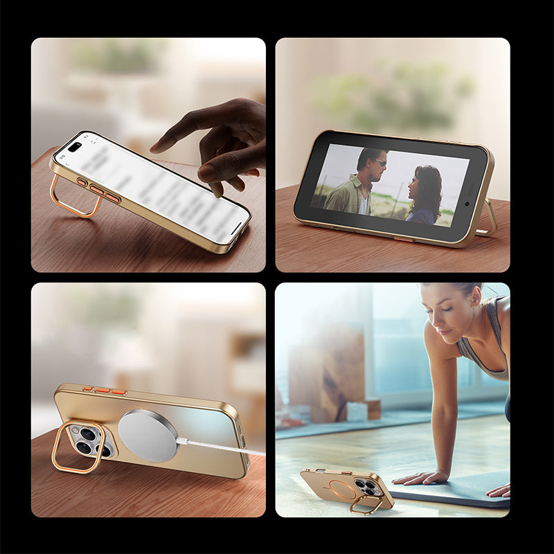 Electroplated Matte Case with MagSafe & Lens Kickstand for iPhone