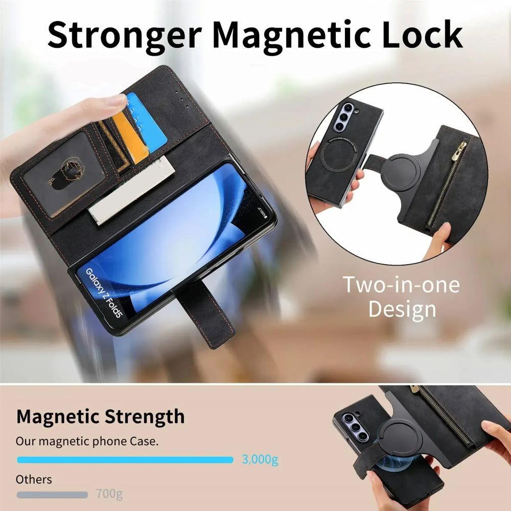 2 in1 Magnetic Zipper Leather Wallet Phone Case