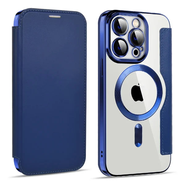 π±2024 New Transparent Electroplated Magnetic Leather Flip Case for iPhone