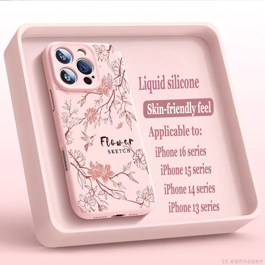 Sketch Flower Liquid Silicone Skin Feeling Magnetic Phone Case For iPhone