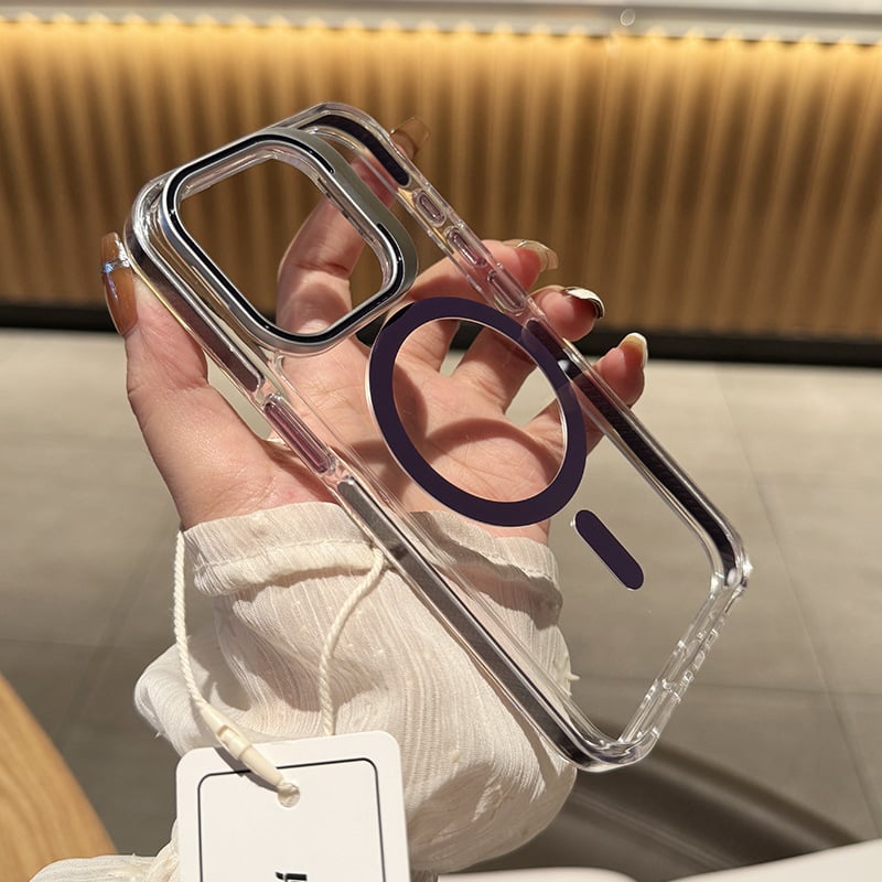 Transparent Two-color Magnetic Lens Holder Phone Case