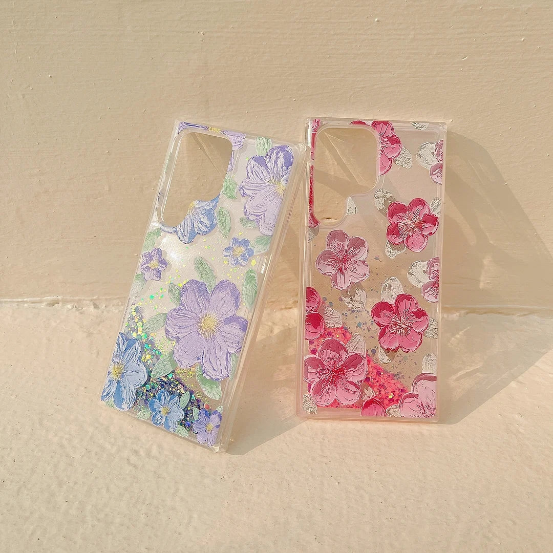 šFluorescent Quicksand Oil Painting Flowers Phone Case For Samsung