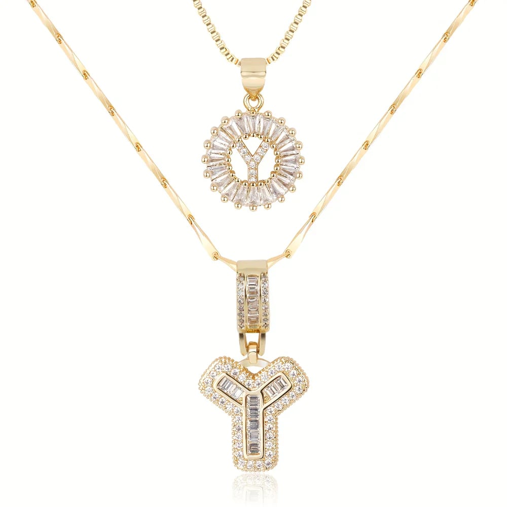 2 Pack - Initial Letter Pendant Necklaces