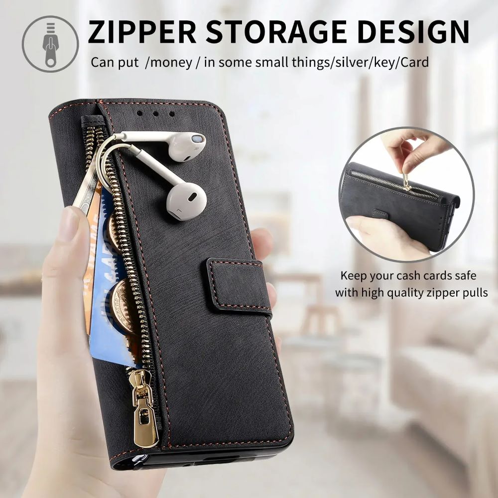 2 in1 Magnetic Zipper Leather Wallet Phone Case