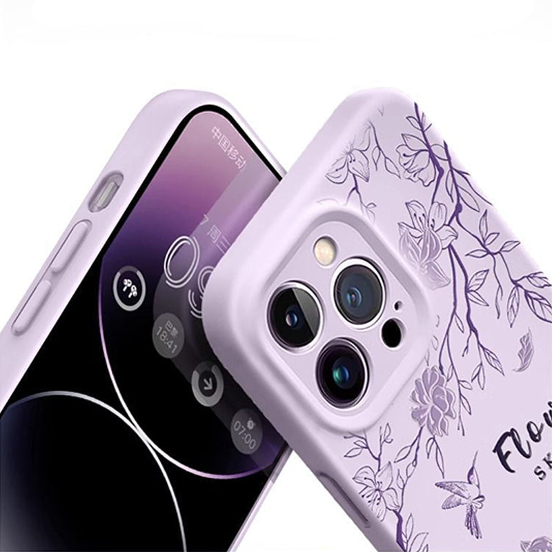 Sketch Flower Liquid Silicone Skin Feeling Magnetic Phone Case For iPhone
