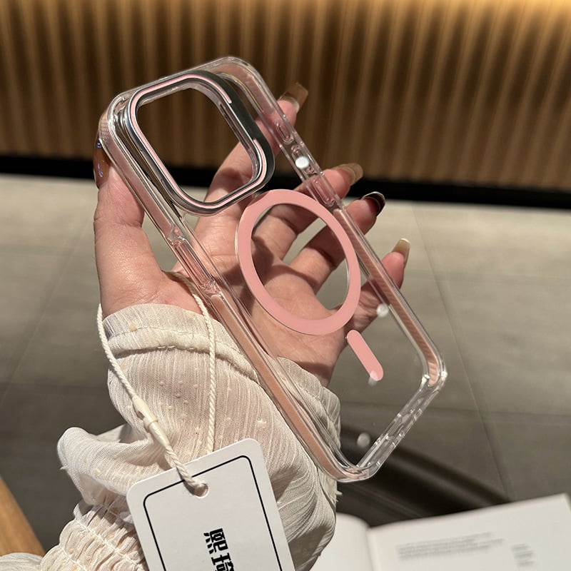 Transparent Two-color Magnetic Lens Holder Phone Case