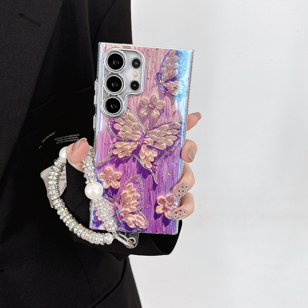 Ins Hot Oil Painting Butterfly Samsung/iPhone Case with Lens Protector Film