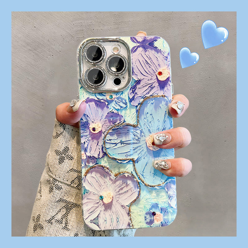 Ins Hot Oil Painting Flower Samsung Case with Lens Protector Film