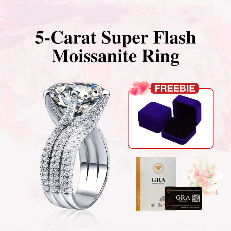 Adjustable 5-Carat Super Flash Moissanite Ring - Free gift box.