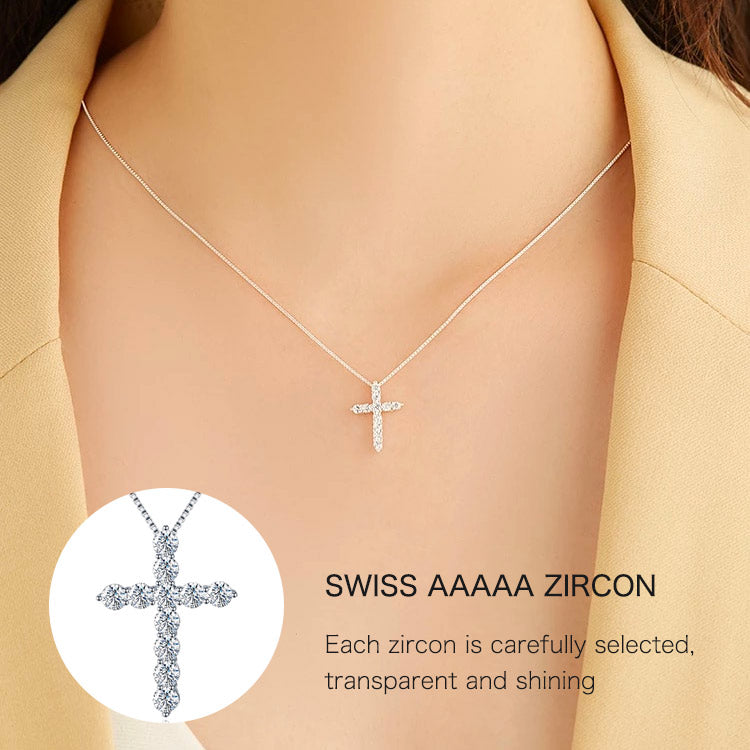 Easter promo - GRA certification-Buy 1 Take 1-Moissanite Inlaid Silver Cross Necklace-Necklace adjustable Size