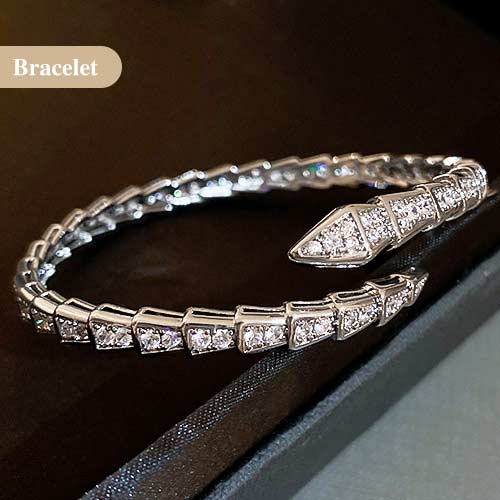 Easter promo - Moissanite Snake Shaped Bracelet and Ring Set - Free Jewelry Box.