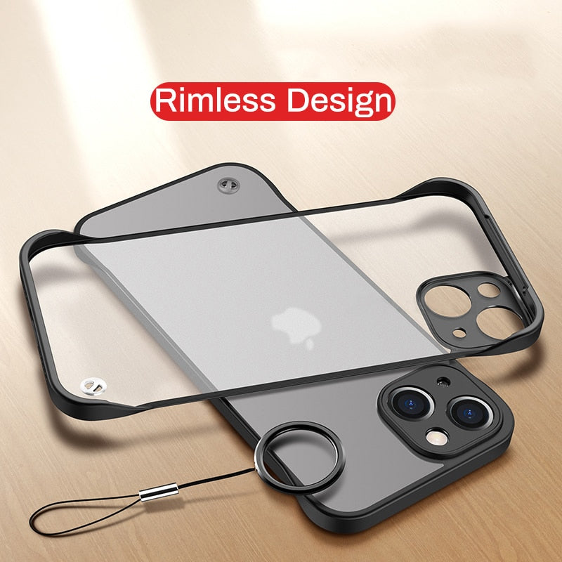 Matte Acrylic Frameless Ultra Slim Case For iPhone-Free Ring Chain