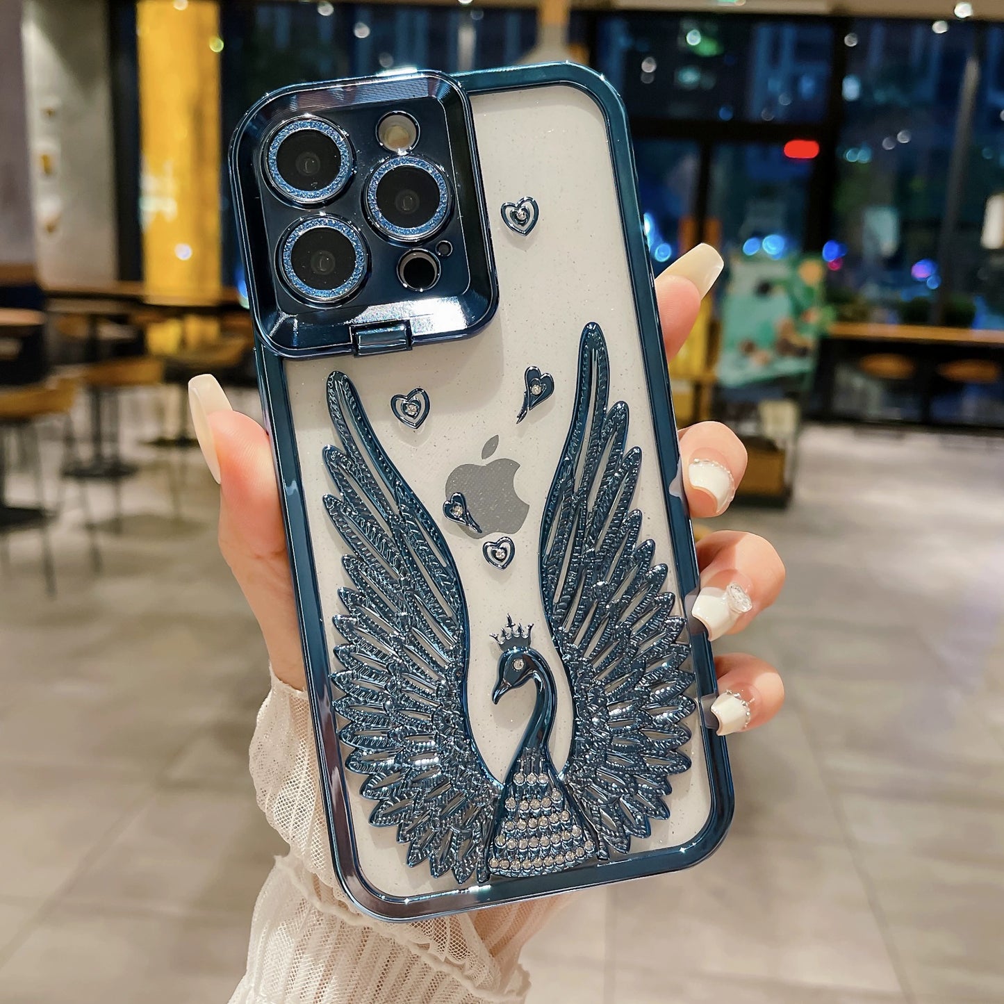 Swan Glitter Lens Holder Phone Case for iPhone