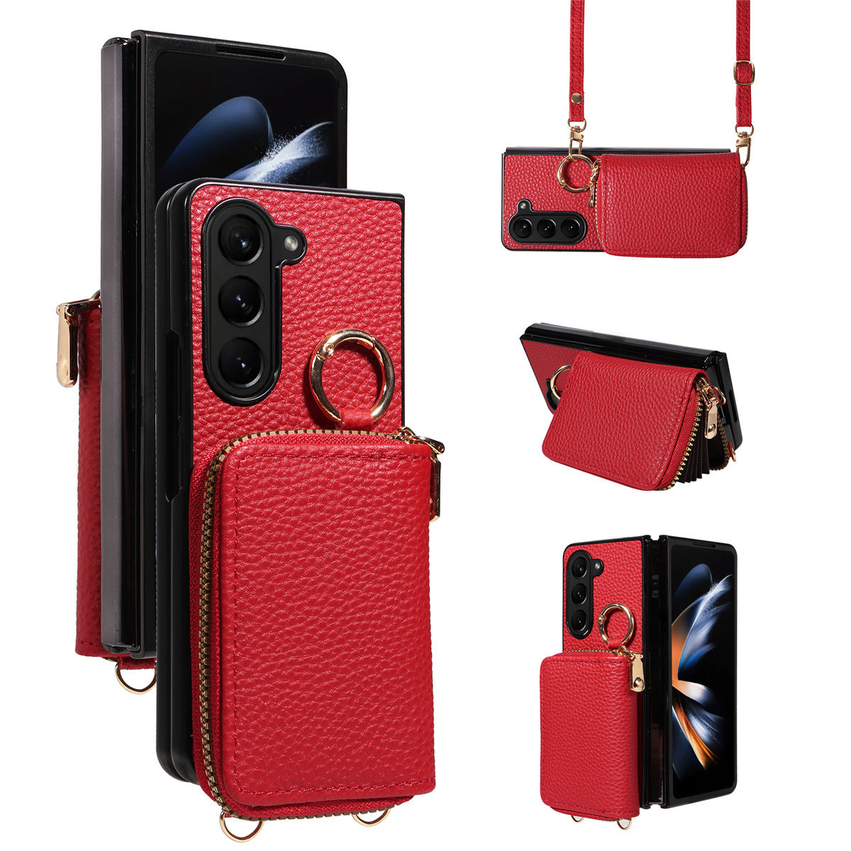 Accordion zipper wallet phone case for Samsung Z Fold 5/4/3