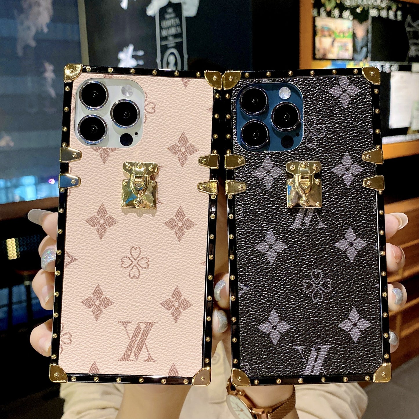 Foreign trade big brand square trendy classic LV brand leather texture mobile phone case
