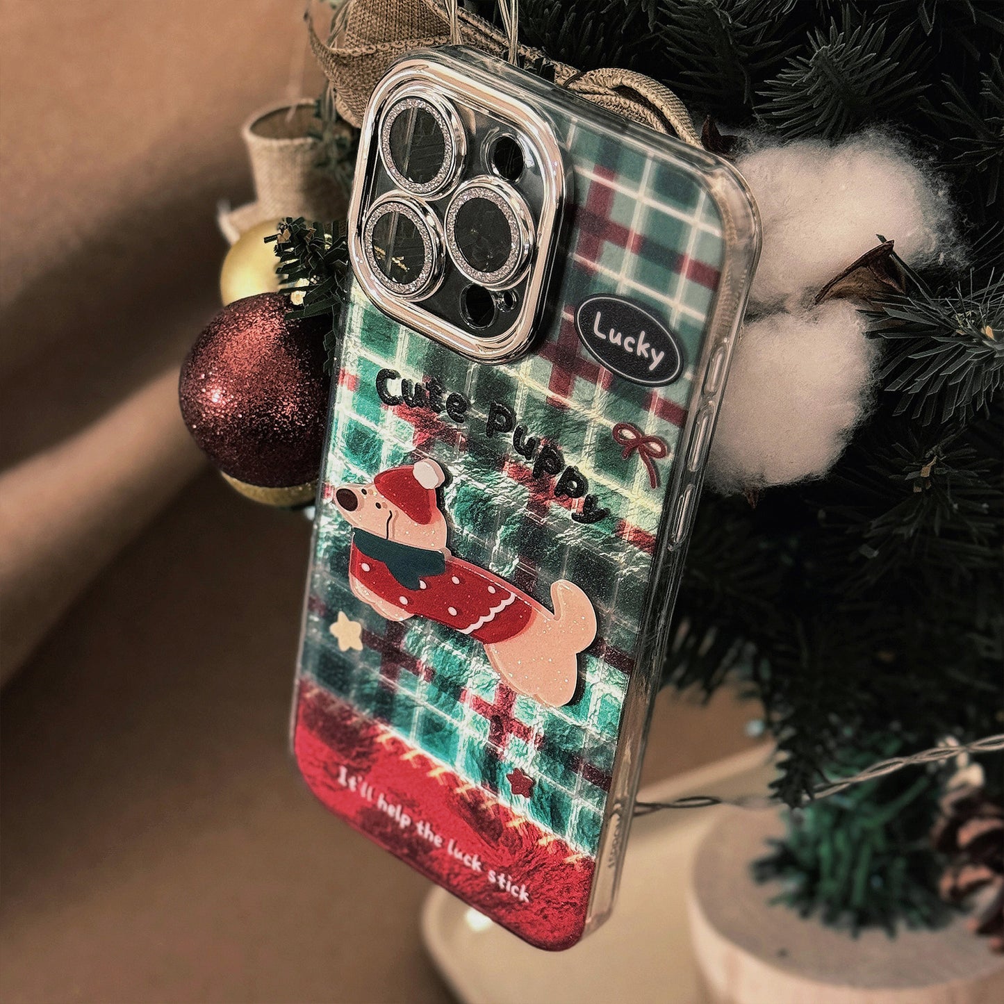 Christmas 3D Animal Cartoon Plaid Phone Case