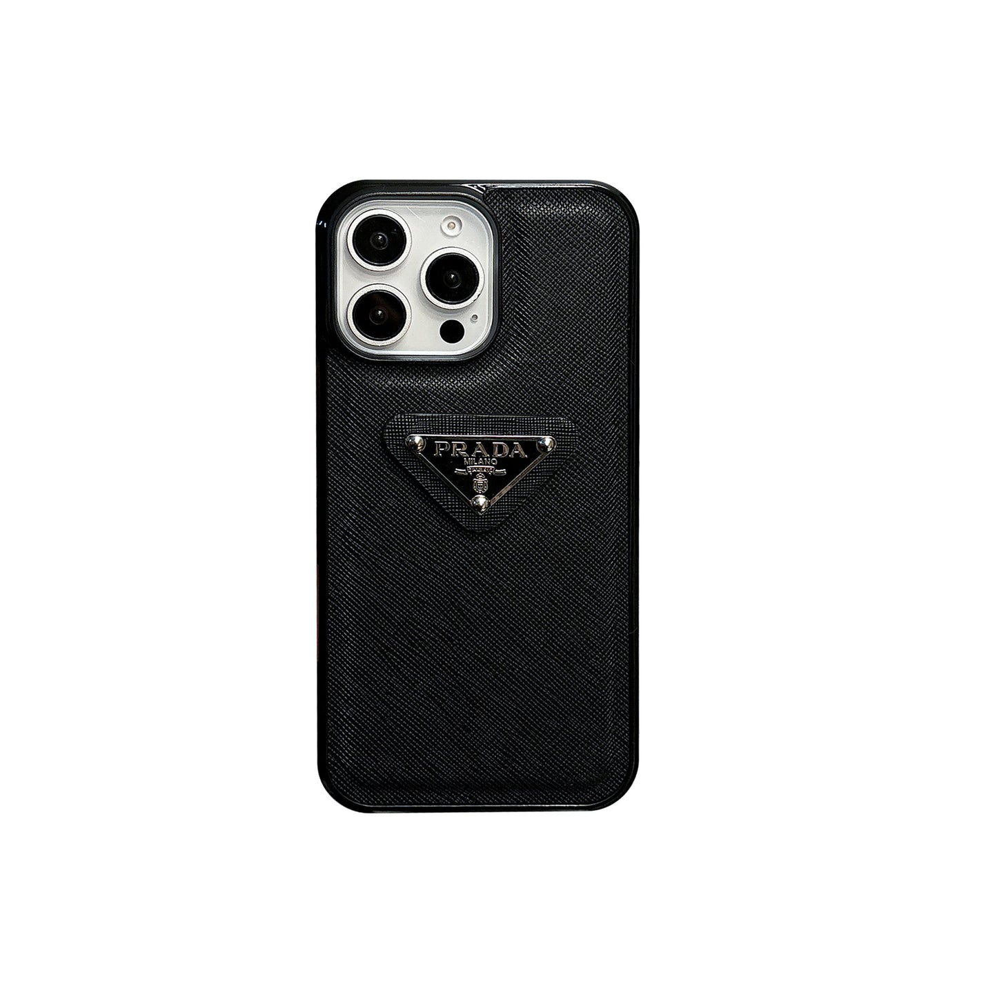 New Cross Grain Leather Triangle Trifold Card Holder Phone Case
