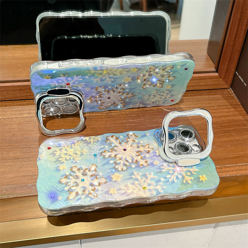 Apple blue light rhinestone snowflake phone case
