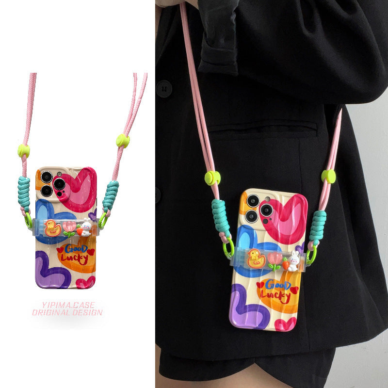 Rainbow love heart for Apple crossbody wave anti-fall