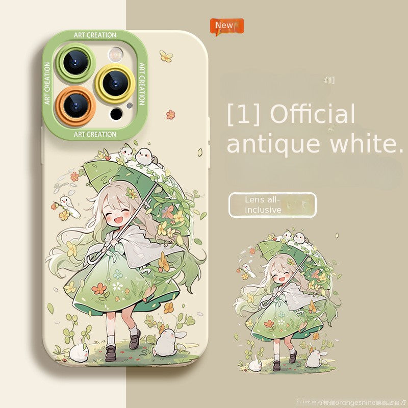 IPhone Silicone Original Silicone Cartoon Curly Hair Girl Phone Case -2