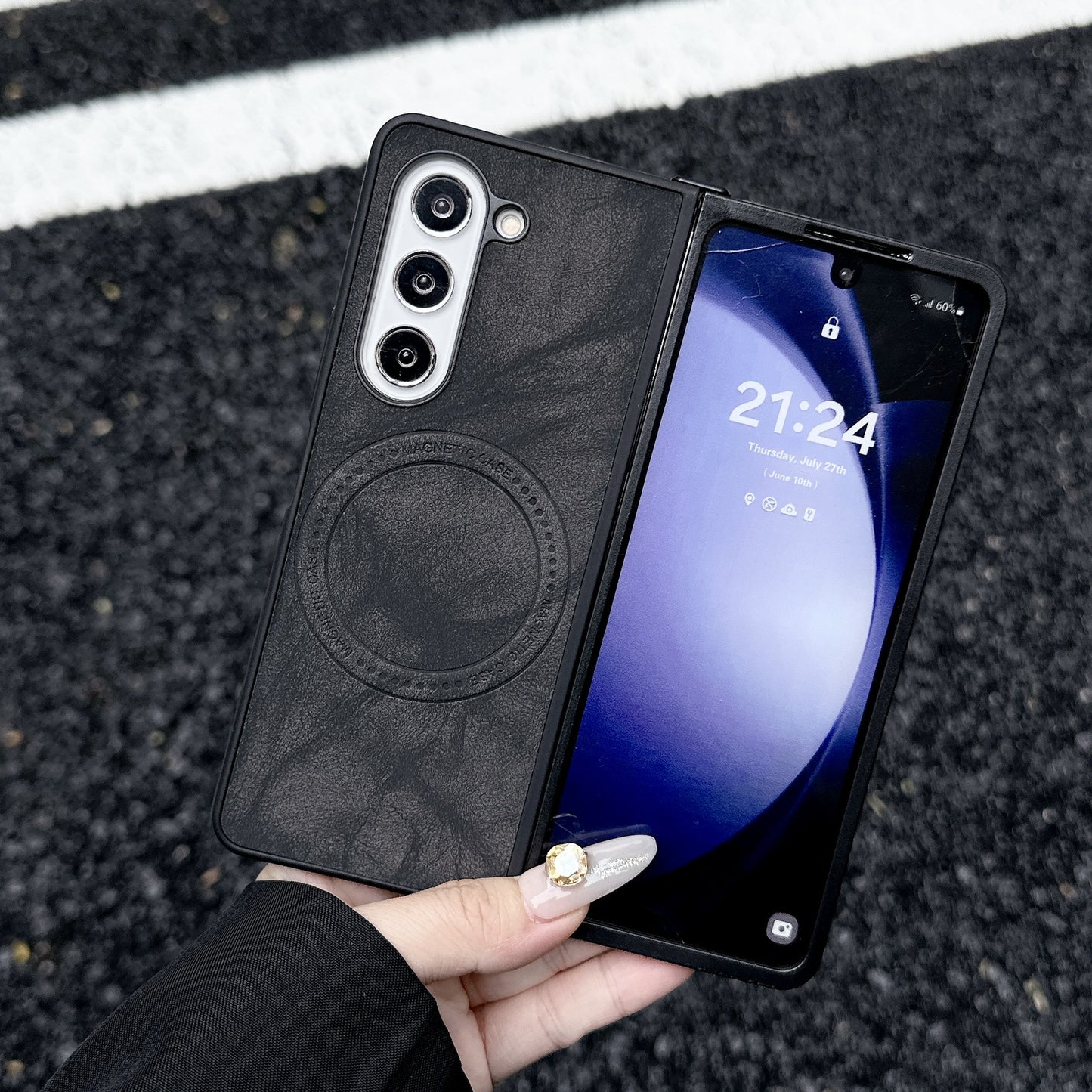 Magnetic Wireless Charging Sheepskin Leather Protective Cover For Samsung Z Fold
