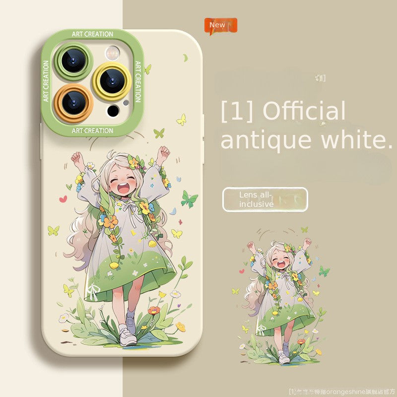 IPhone Silicone Original Silicone Cartoon Curly Hair Girl Phone Case -2