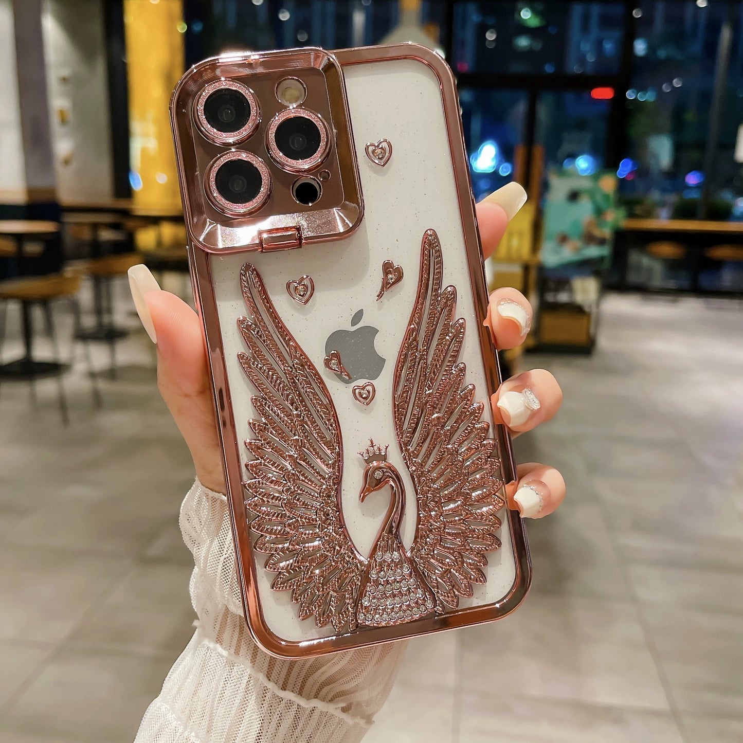 Swan Glitter Lens Holder Phone Case for iPhone