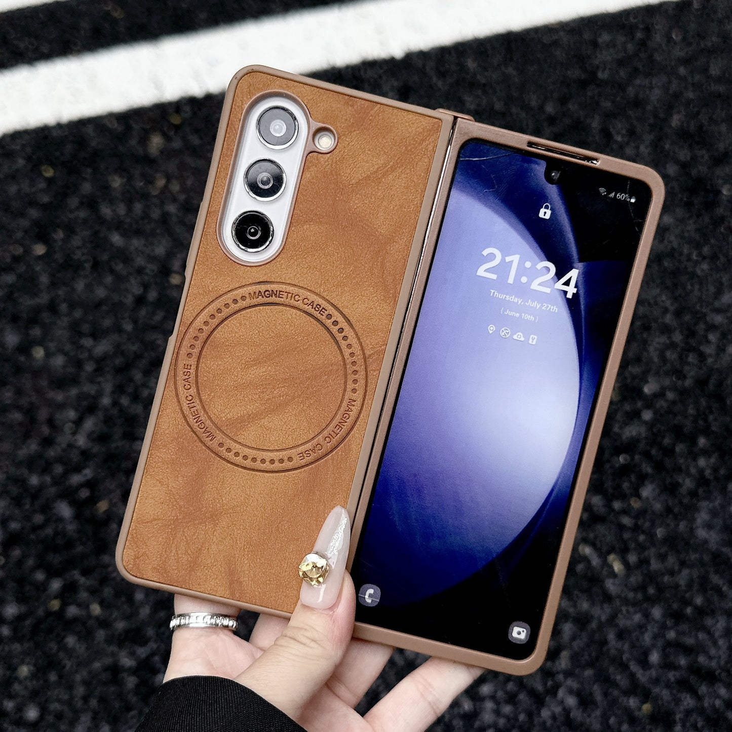 Magnetic Wireless Charging Sheepskin Leather Protective Cover For Samsung Z Fold