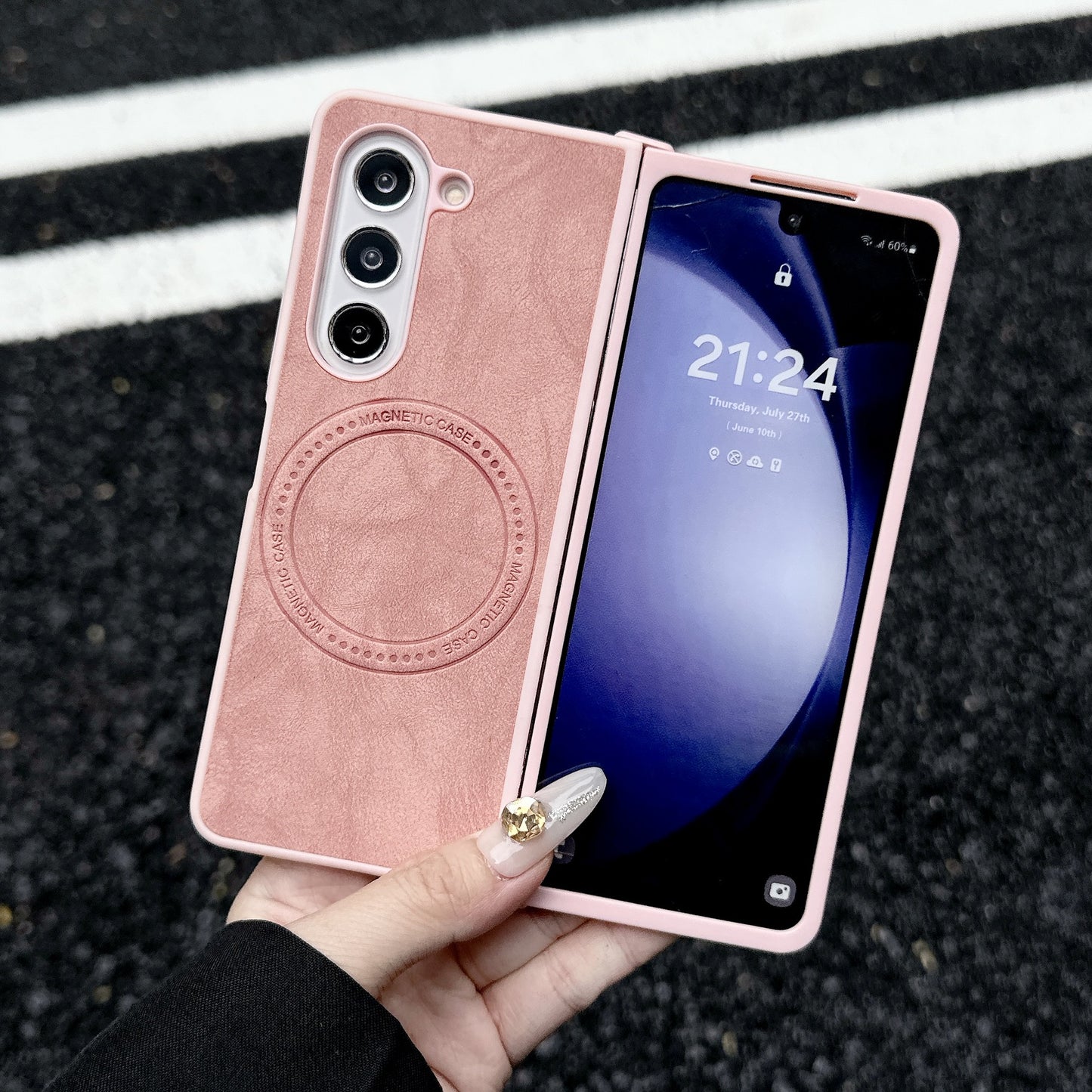 Magnetic Wireless Charging Sheepskin Leather Protective Cover For Samsung Z Fold