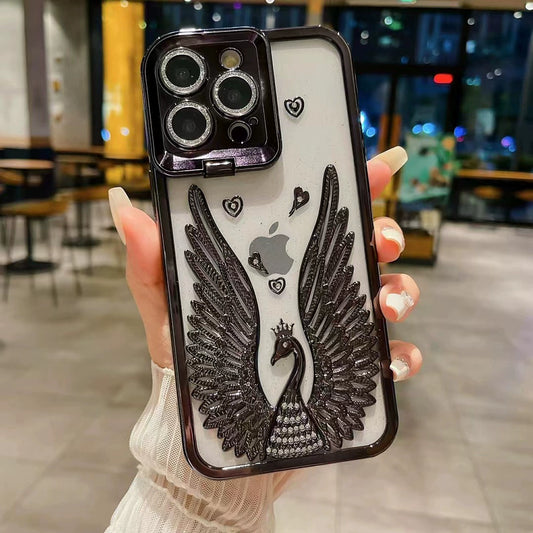 Swan Glitter Lens Holder Phone Case for iPhone