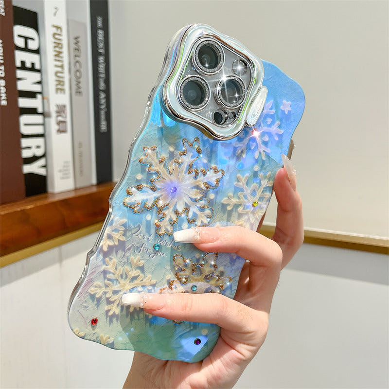 Apple blue light rhinestone snowflake phone case