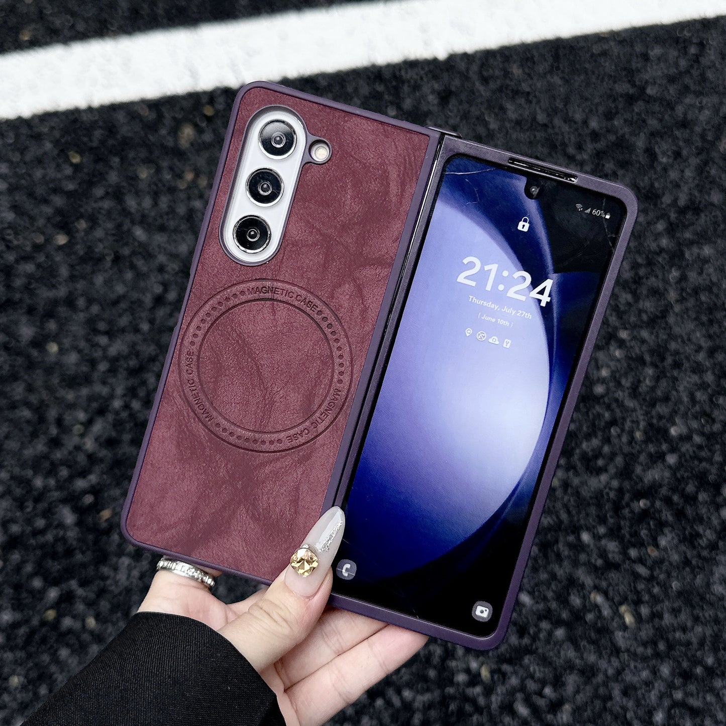 Magnetic Wireless Charging Sheepskin Leather Protective Cover For Samsung Z Fold