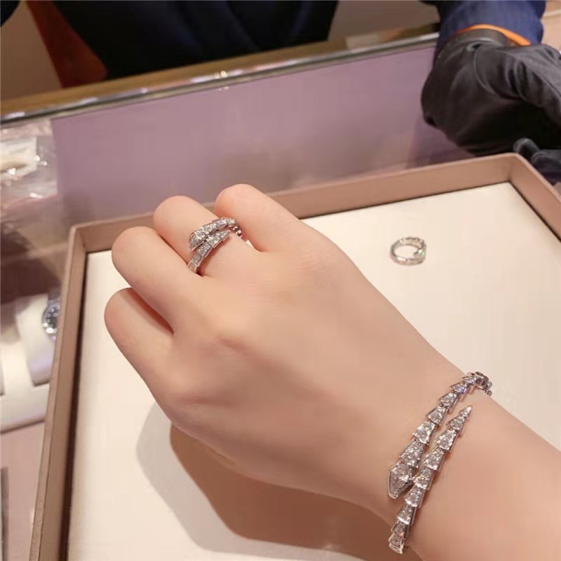 Easter promo - Moissanite Snake Shaped Bracelet and Ring Set - Free Jewelry Box.