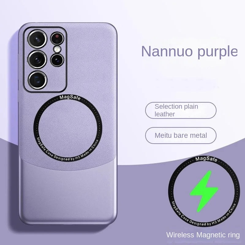 Colorblock leather case anti-fall magnetic mobile phone case For Samsung