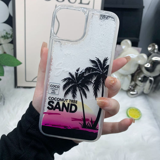 Advanced quicksand new beach coconut tree pattern mobile phone protective case