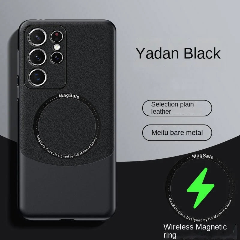 Colorblock leather case anti-fall magnetic mobile phone case For Samsung