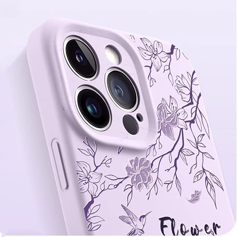 Sketch Flower Liquid Silicone Skin Feeling Magnetic Phone Case For iPhone