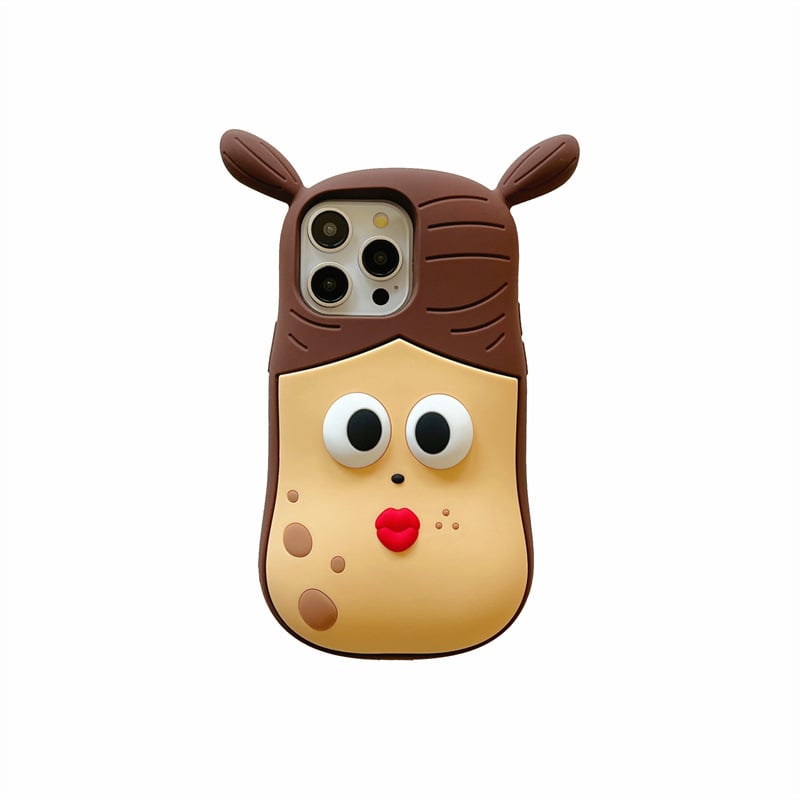 3D Cartoon Fun Braid Girl Super Thick Soft Silicone Phone Case for iPhone15promax